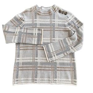 Cleo mock neck neutral tone pullover sweater with button detail size M